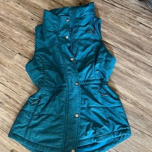 Womens The North Face TNF Quilted Vest Teal Sz Small Buttons and Snaps